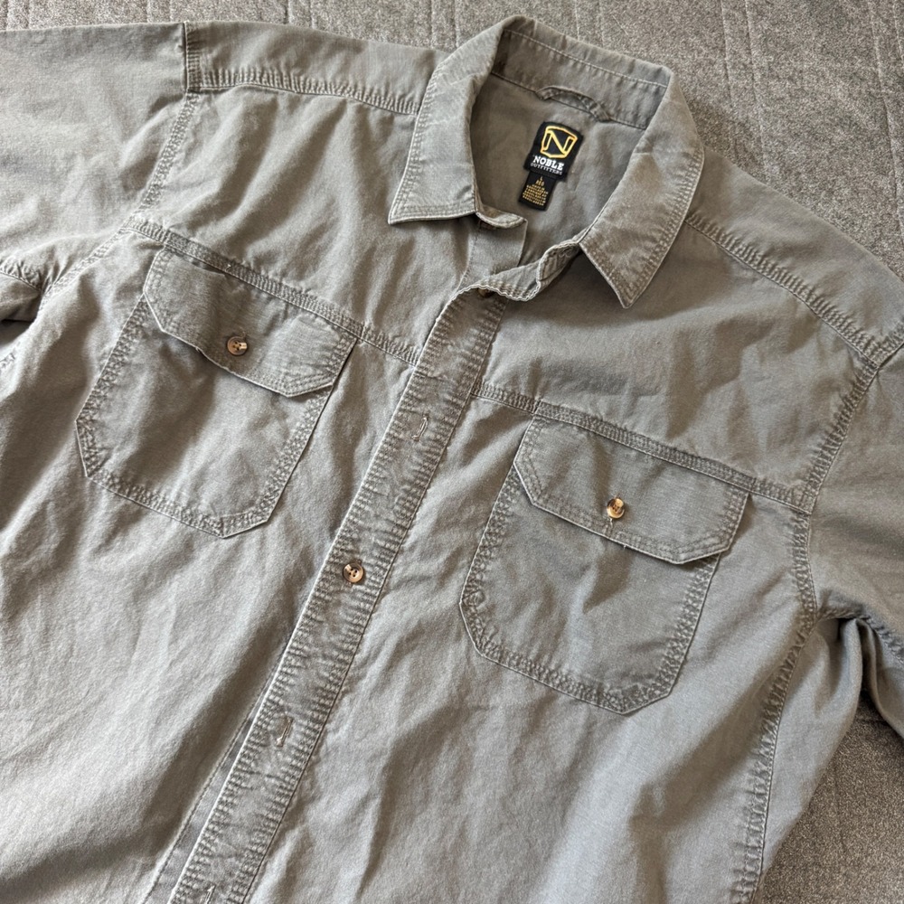Noble Outfitters Mens Short Sleeve Button Down Work Shirt Gray Large